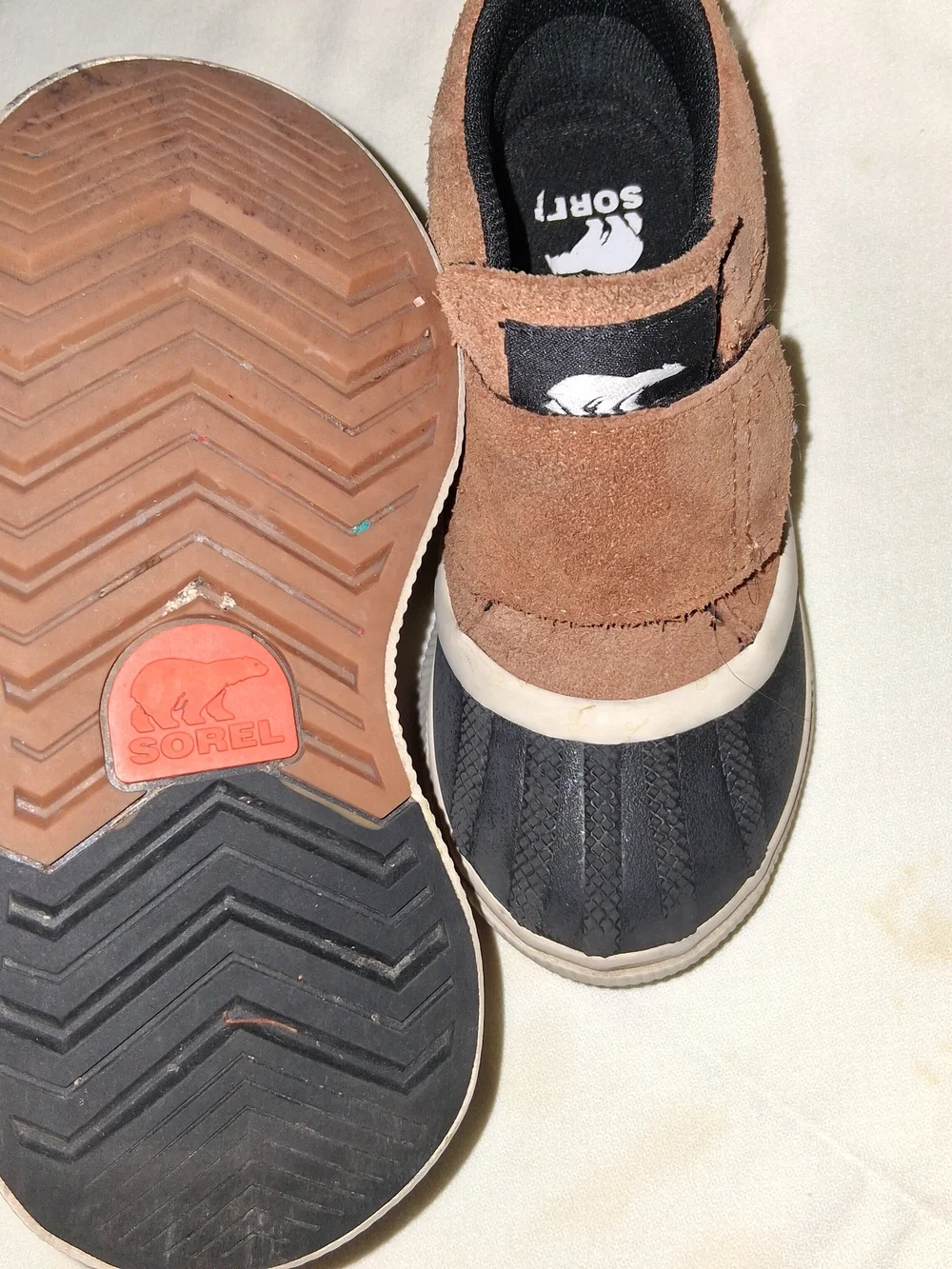 Sorel Kids Brown Suede and Black Waterproof Duck Boots